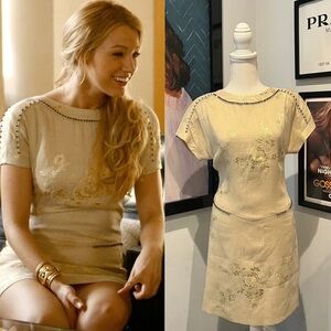Serena van der Woodsen’s Mayle Gold Jacquard Embellished Dress, Gossip Girl